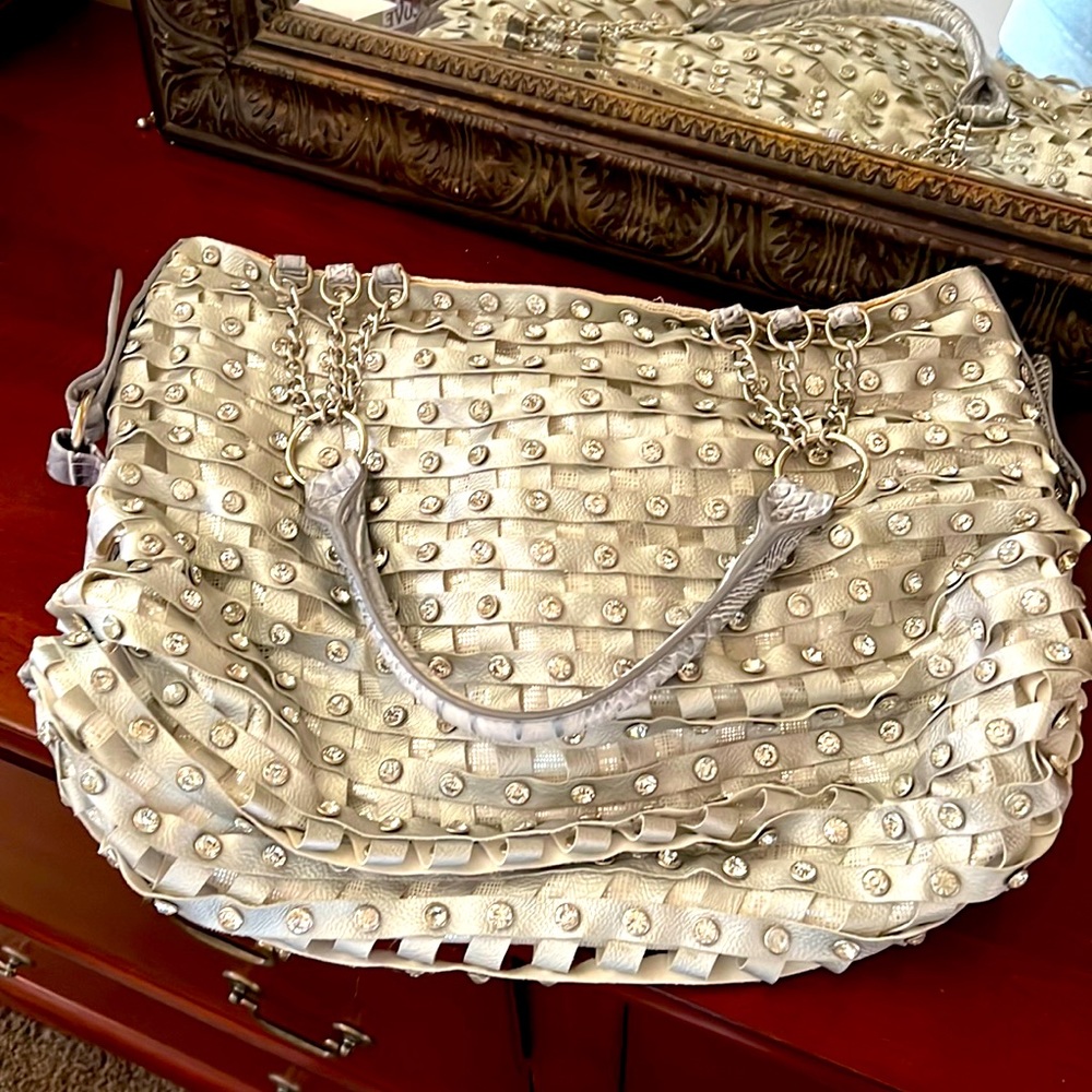 Silver jeweled fun large satchel